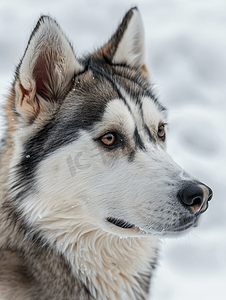 财神爷搞笑摄影照片_西伯利亚哈士奇犬肖像棕色眼睛灰色皮毛可爱的雪橇犬品种