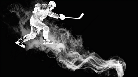 烟雾里曲棍球运动员室内曲棍球运动抽象背景