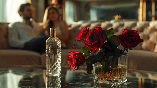 情人玫瑰花瓶氛围摄影照片