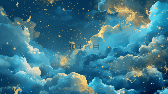 绘画蓝色手绘风格天空云朵星星的背景图