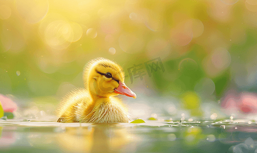 小鸭子浮在水面上