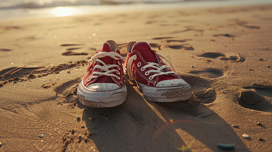 沙滩帆布鞋红色布料摄影照片