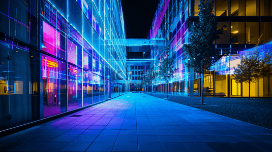 夜晚都市背景图片_彩色城市夜晚灯光五彩的高楼的背景图