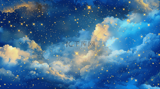 儿童手绘乐园背景图片_唯美绘画手绘风格天空云朵星星的背景图