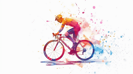 自行车店招背景图片_水彩风自行车比赛奥运会自行车运动员背景
