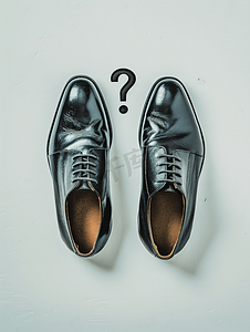 黑色商务鞋两个箭头和问号问题概念