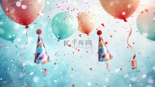 庆祝欢乐文艺聚会节日气球彩带礼帽的背景图