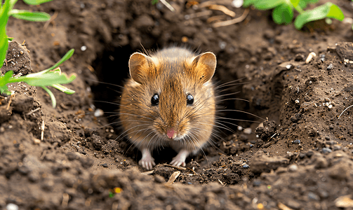 春天田鼠在地上挖洞