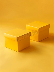 黄色背景上两个黄色纸箱模型