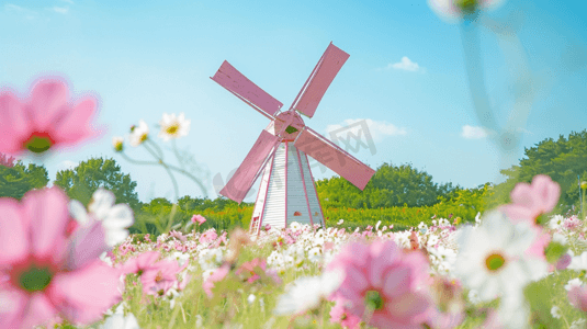 自然风景旅游景点风车花朵摄影照片