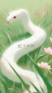 清新蛇年青白色小蛇卡通可爱萌蛇背景