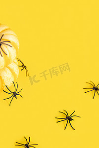 万圣节恐怖南瓜摄影照片_南瓜蜘蛛创意万圣节恐怖海报