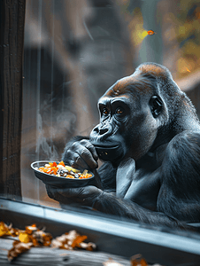西部非洲摄影照片_动物园里吃饭的大猩猩