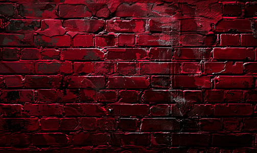 深红色垃圾砖墙背景的细节