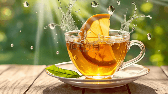 茶饮料手绘背景图片_夏日冰饮冷饮一杯清澈透亮柠檬茶背景