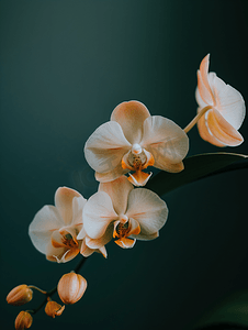 兰花折扇图摄影照片_室内柔和的灯光下深色背景上有趣的兰花