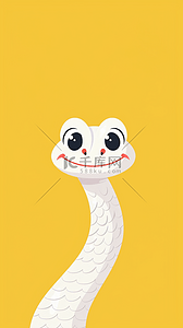 蛇年黄色背景里的白蛇卡通3D可爱萌蛇