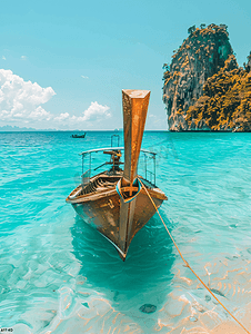 泰国海洋景观与传统长尾船