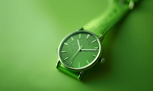 绿色背景上的绿色手表时间概念时间规划