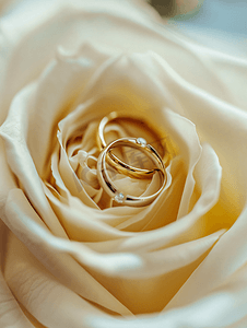 一朵白玫瑰上的结婚戒指