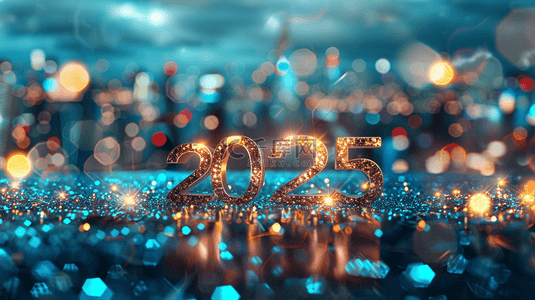 新年金色数字艺术字2025城市光影图片