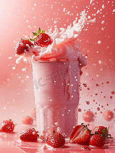 一杯草莓奶昔上面有一点草莓