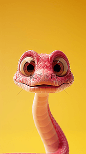 黄色背景新年背景图片_蛇年新年粉红蛇卡通3D可爱萌蛇黄色背景