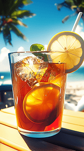夏日饮料一杯清澈透亮的柠檬茶背景