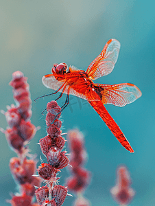 红蜻蜓张开翅膀栖息在矿井上