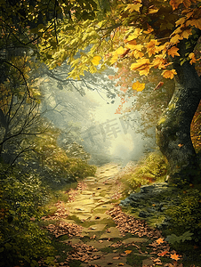 梦幻般的森林景观有路径的童话森林