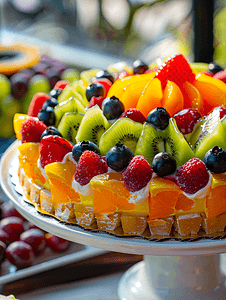 盘子里色彩缤纷的水果蛋糕图片