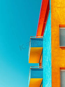 蓝天背景中西班牙阿利坎特的抽象彩色建筑