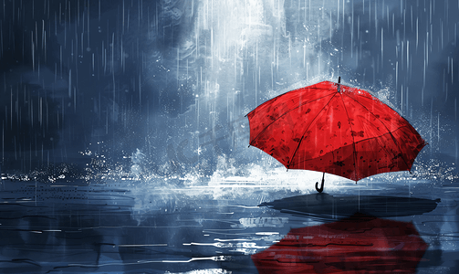 雨中的红伞插图