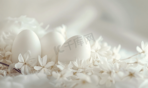节日复活节基督教日白母鸡蛋装饰鲜花