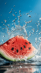 清新夏天喷溅水花3D西瓜清凉的西瓜背景
