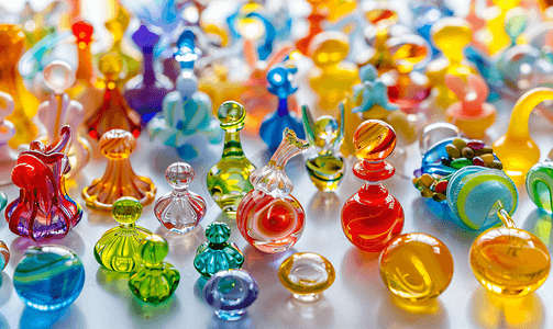 大量各种玻璃材质的玩具