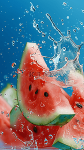 大胃王西瓜背景图片_清新夏天喷溅水花清凉的西瓜3D西瓜背景