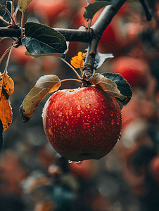 果园树枝上的秋天新鲜苹果