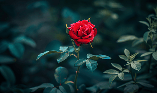 深色背景中夏季花园中的红玫瑰