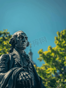 夏季波士顿公共公园的乔治华盛顿雕像