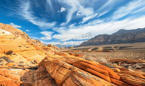 内华达州莫哈维沙漠红岩峡谷的阿兹特克砂岩
