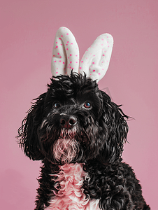 滑稽的摄影照片_戴着兔耳朵的葡萄牙水犬