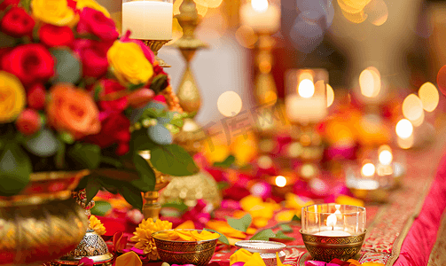 纸花摄影照片_婚礼程序孟加拉国传统婚礼的餐桌装饰