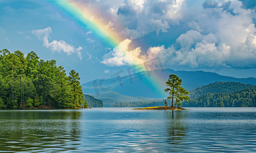 南卡罗来纳州乔卡西湖雷雨过后出现彩虹