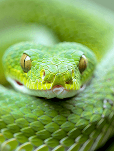 美丽明亮的绿色白唇蝰蛇