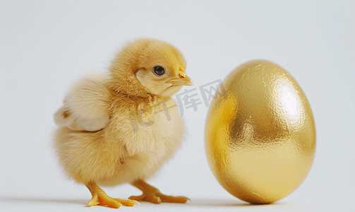 白色背景上的小鸡和金蛋