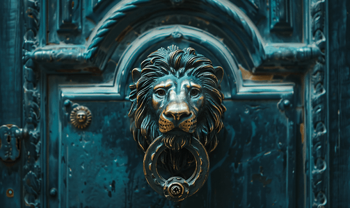 设计门头摄影照片_门上的狮子门环