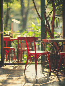咖啡厅复古效果滤镜中的红色椅子和桌子