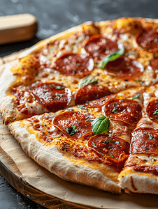 意大利辣香肠披萨配披萨酱马苏里拉奶酪和意大利辣香肠