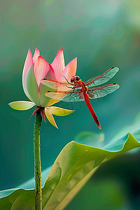 摄影图荷花蜻蜓写实照片